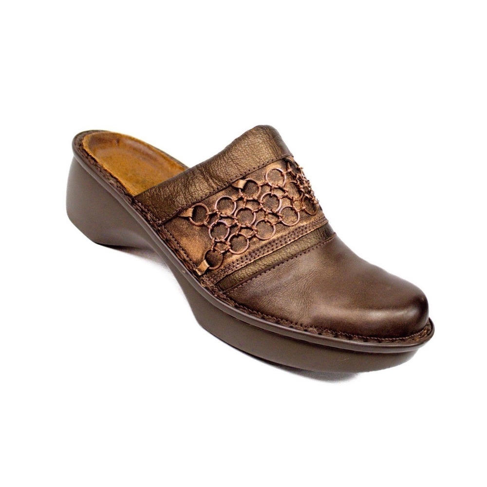 Naot Ankara Clog Bronze w/ Chain Embellishment Leather Mule Sz 37- Comfort